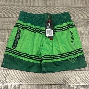 Kids Turf Green Casual Athletic Shorts with Black Stripe Detail